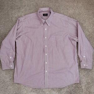 Club Room Button Down‎ Shirt Mens 17 1/2 32/33 Regular Fit L/S Red White Striped